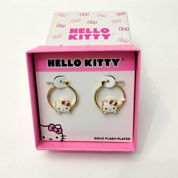 Hello Kitty Hoop Gold Plated and Enamel Earrings, New. - Picture 2 of 11